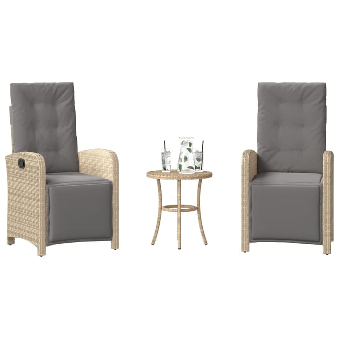 vidaXL - 3-delige - Bistroset - met - kussens - poly - rattan - gemengd - beige