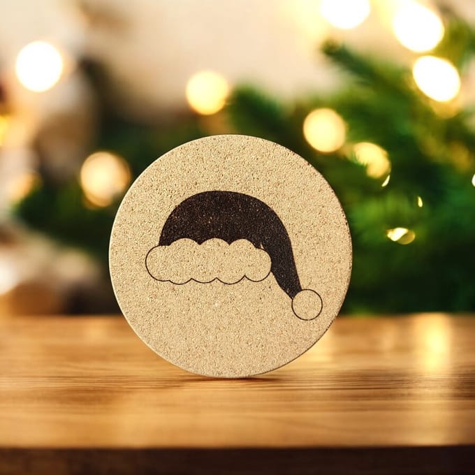 Baardmans Creaties - Pannen-onderzetter kurk rond 17 cm 'Kerstmuts'