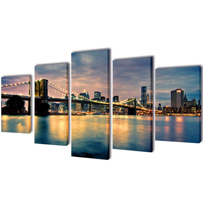 vidaXL - Canvas - muurdruk - set - Brooklyn - Bridge - rivier - uitzicht - 200 - x - 100 - cm
