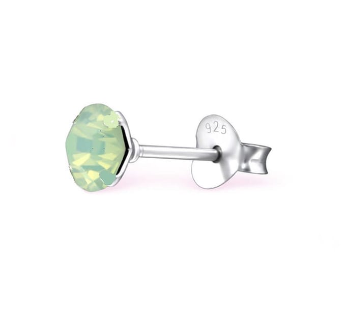 Zilveren oorknop, Lebowski kristal Chrystolite (6mm)