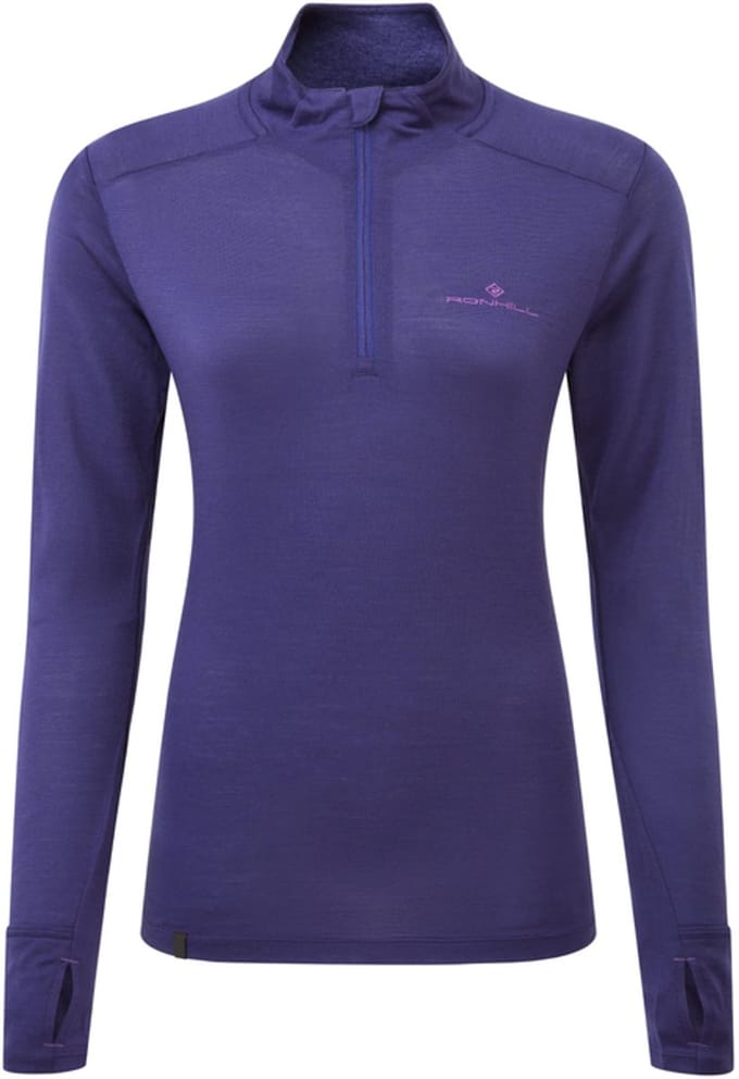 Ronhill - Merino Hardloopshirt - Dames - Lange Mouwen - 1/2 Zip - Paars - Maat S