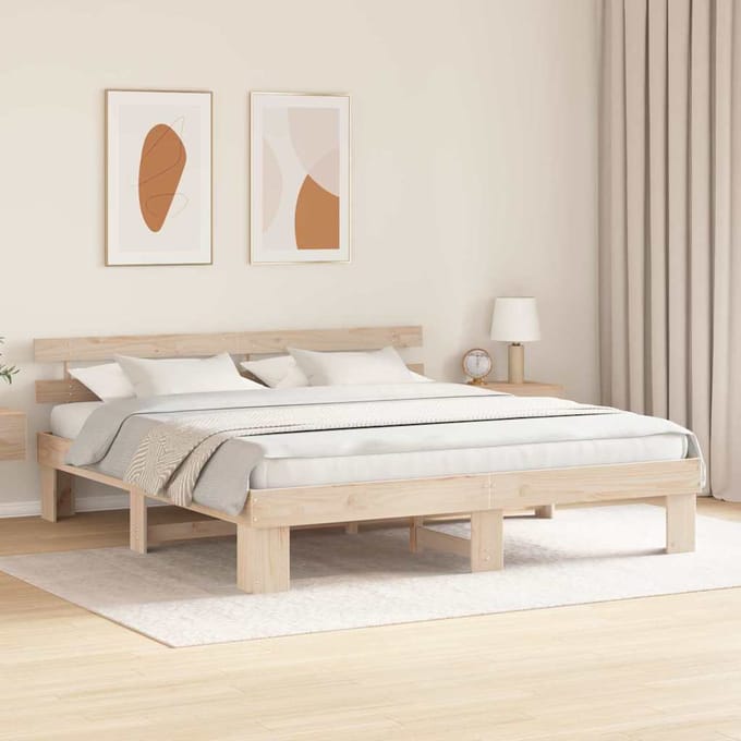 vidaXL - Bedframe - met - hoofdeinde - Naturel - 200 - x - 200 - cm - Massief - grenenhout