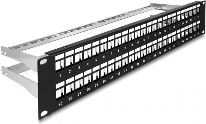 48 poorts keystone patch panel 19 inch met stamreliëfs 2U zwart