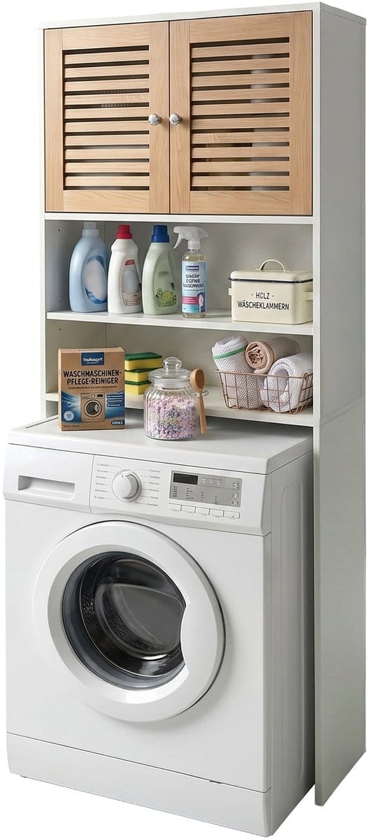 Wasmachine kast - met 2 deuren - 185,5x65x24 cm - wit