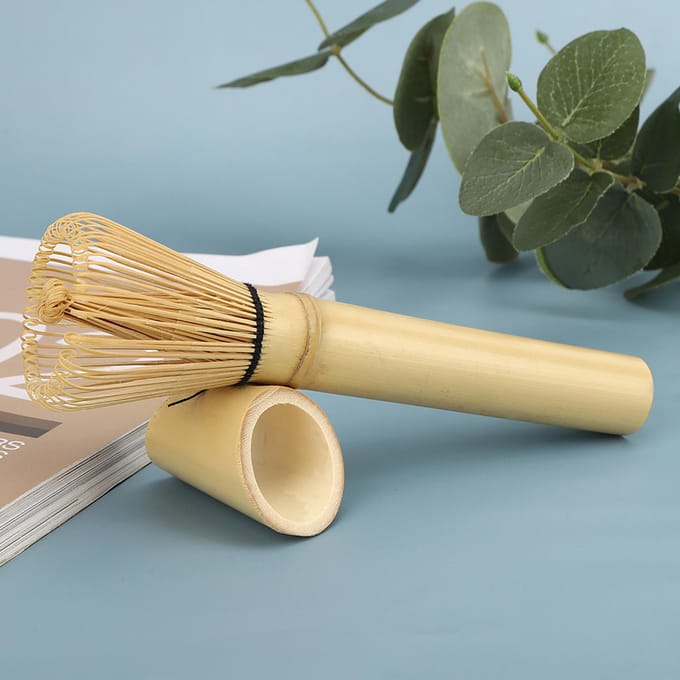 Natuurlijke Bamboe Chasen Matcha Groene Thee Klopper Lange Handvat Poeder Borstel Tool Wit beige