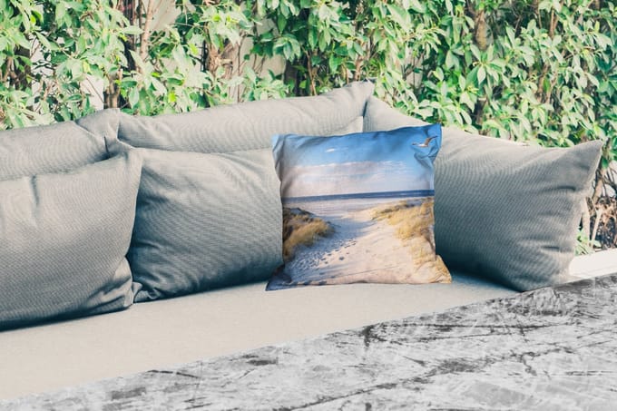 Tuinkussen - Duin - Meeuw - Strand - Zee - Zon - 40x40 cm - Weerbestendig