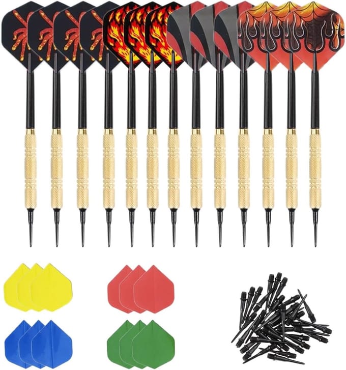 12 x Dart Flights Set met 24 Extra Flights en 100 Plastic Dart Tips voor Darten en Spellen
