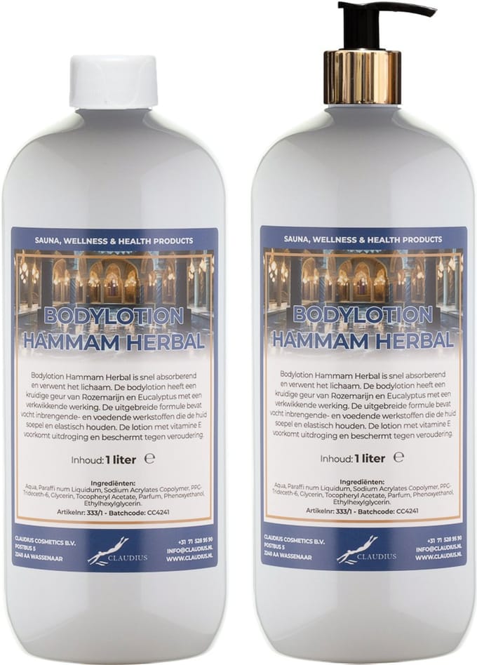 Bodylotion Hammam Herbal 1 Liter - met gouden pomp - set van 2 stuks