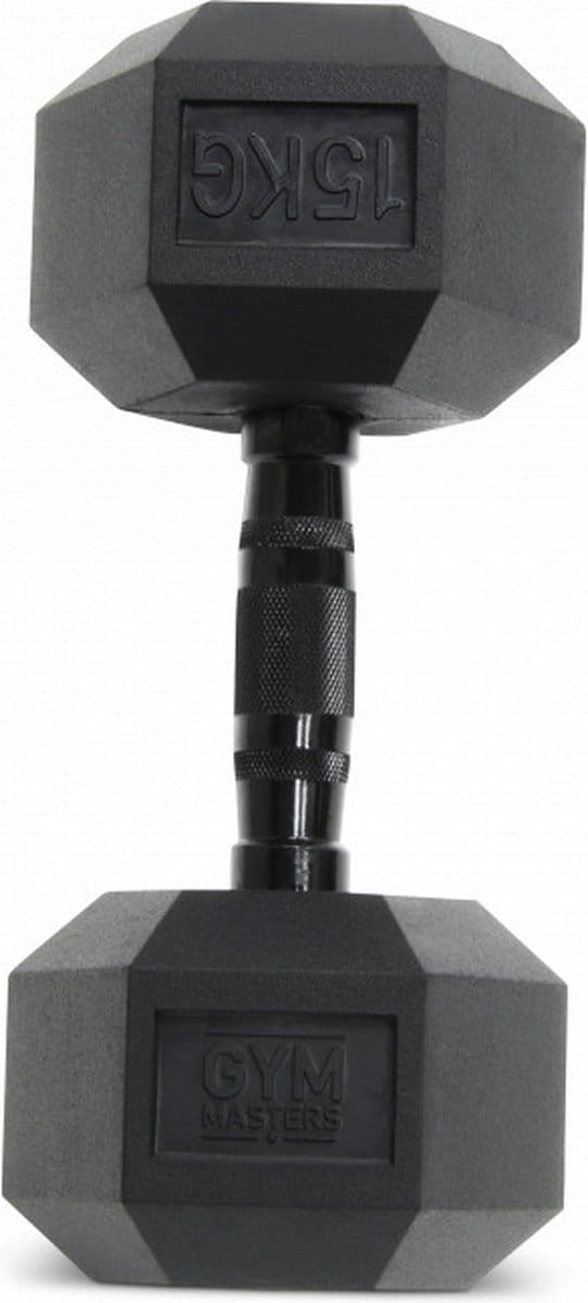 Gym Masters Dumbbell 15 kg – Hexagon Rubber Dumbbell – Zwart
