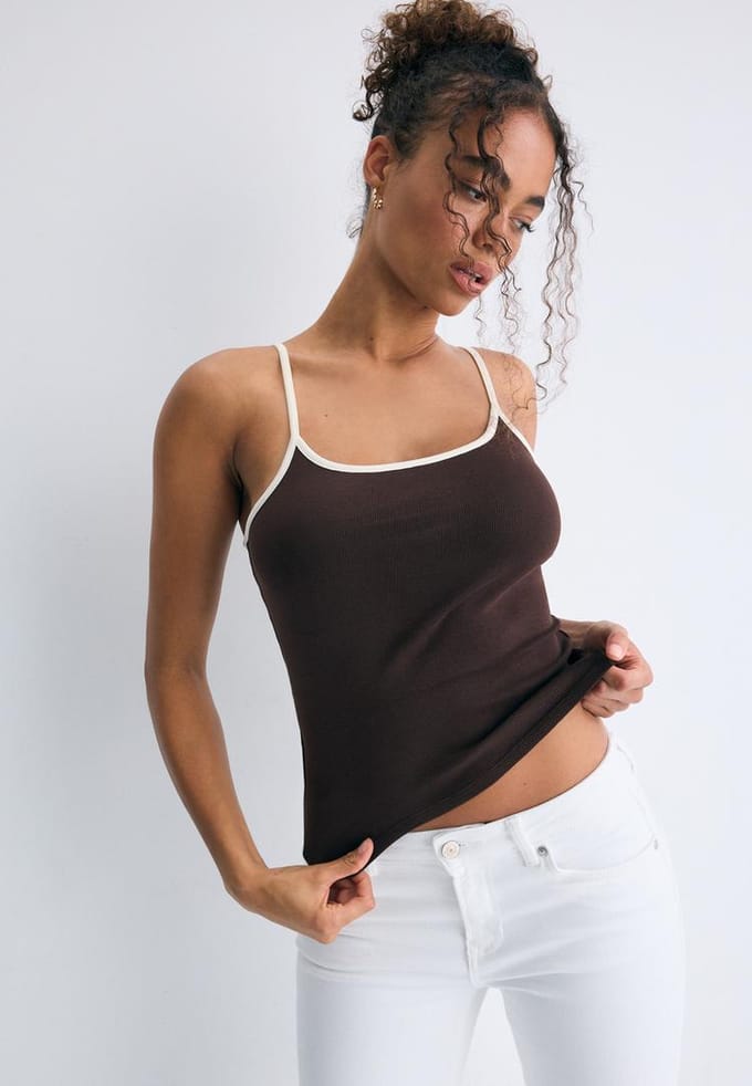 Stradivarius B07 Ribgebreide top met bandjes  Bruin S