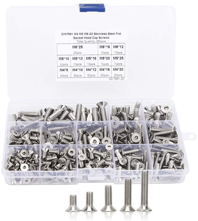 Dailygoods - Set van 260 Roestvrijstalen Verzonken Kopschroeven