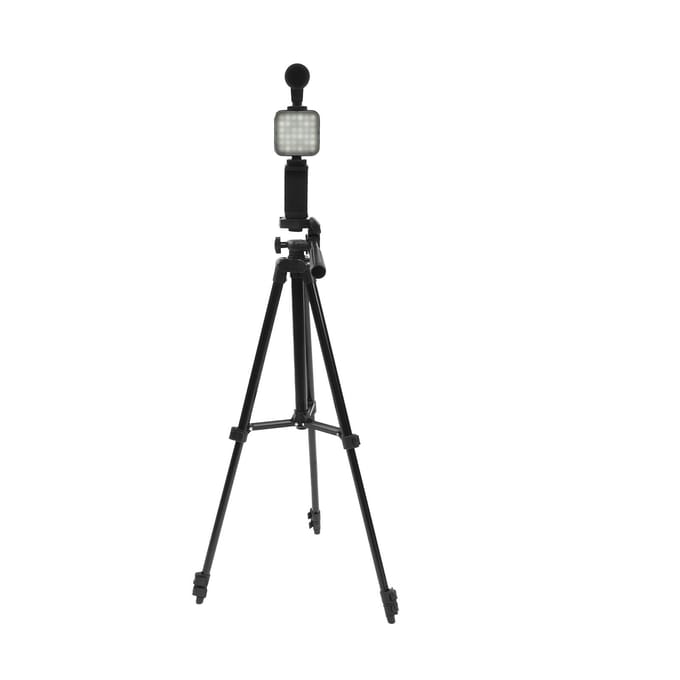 Video-opnameapparatuur met Statief, Microfoon, LED-invullicht, 360 graden Roterende Smartphone Vlogging Kit black