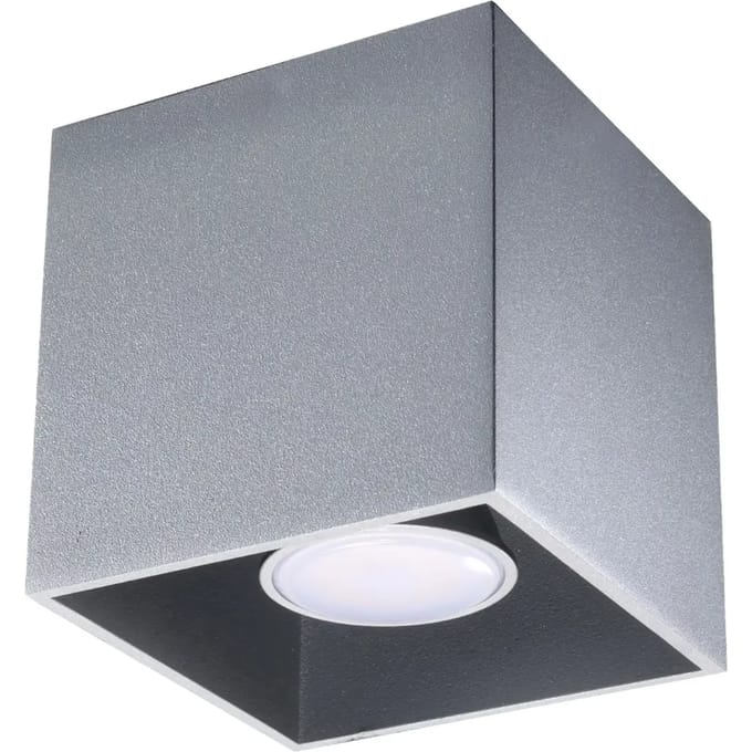 Plafondlamp QUAD 1 kubusvormige opbouwspot - Sollux Lighting - IP20 - Grijs aluminium behuizing - 10 x 10 x 10 cm - 1 x GU10 LED, exclusief lichtbron - Max. 10 W - Moderne plafondlamp voor gang, hal en woonkamer