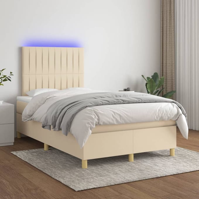 vidaXL - Boxspring - met - matras - en - LED - stof - crèmekleurig - 120x200 - cm