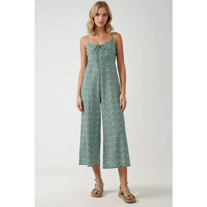 Wijde Been Bloemen Gebreide Jumpsuit met V-Hals