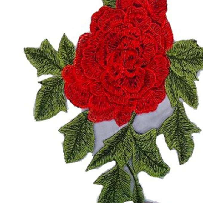 Roos Patch 10.2x7.1in Uitstekende Textuur Duurzaam Polyester Multifunctionele Bloem Patch voor Kleding red