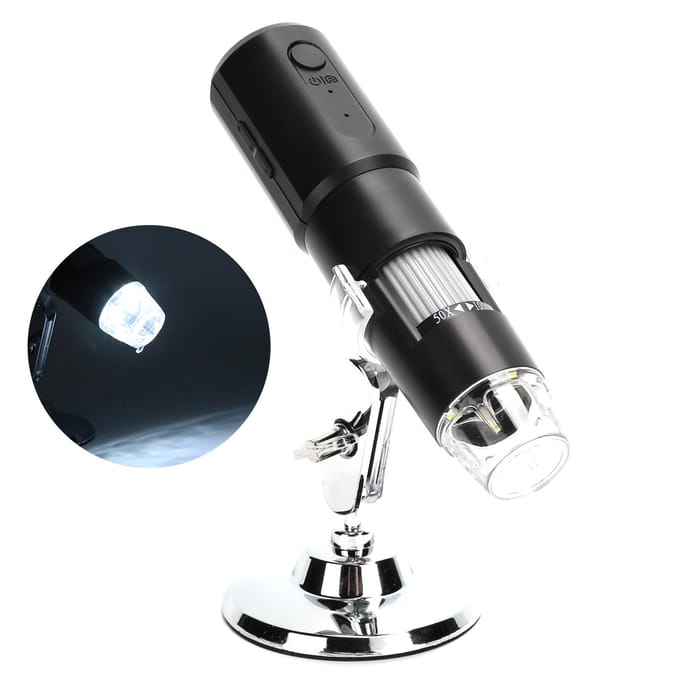 Microscope portable sans fil WiFi, zoom 1000X, loupe 8 LED avec support