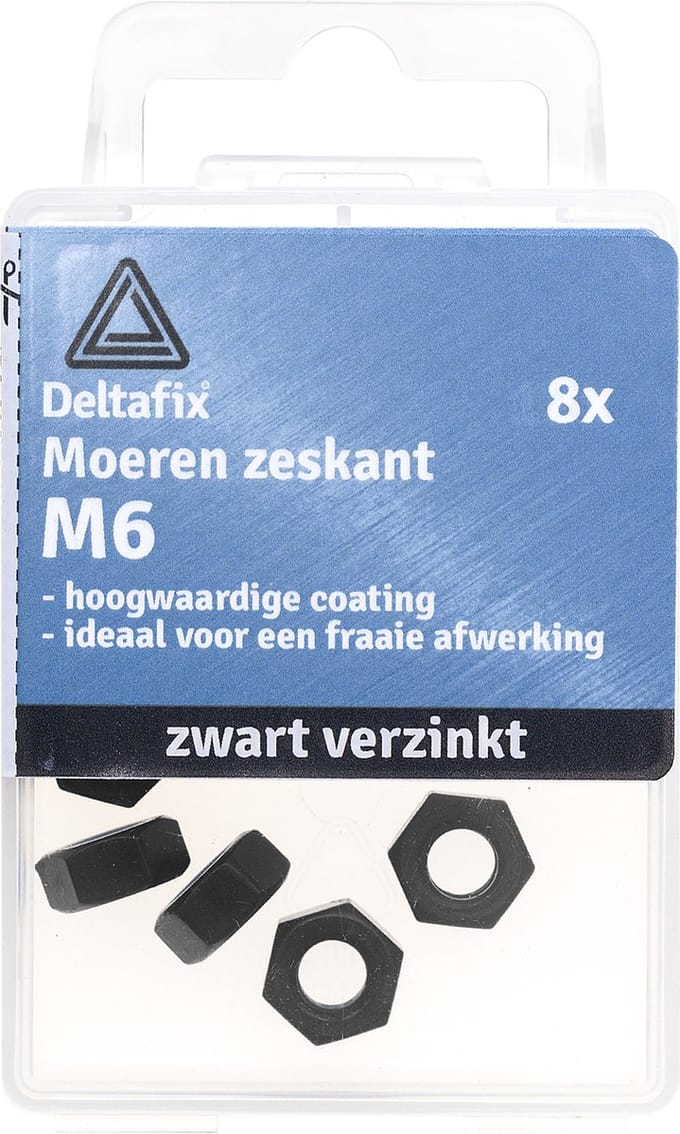 Deltafix moer zeskant zwart verzinkt m6 din 934 8 st.