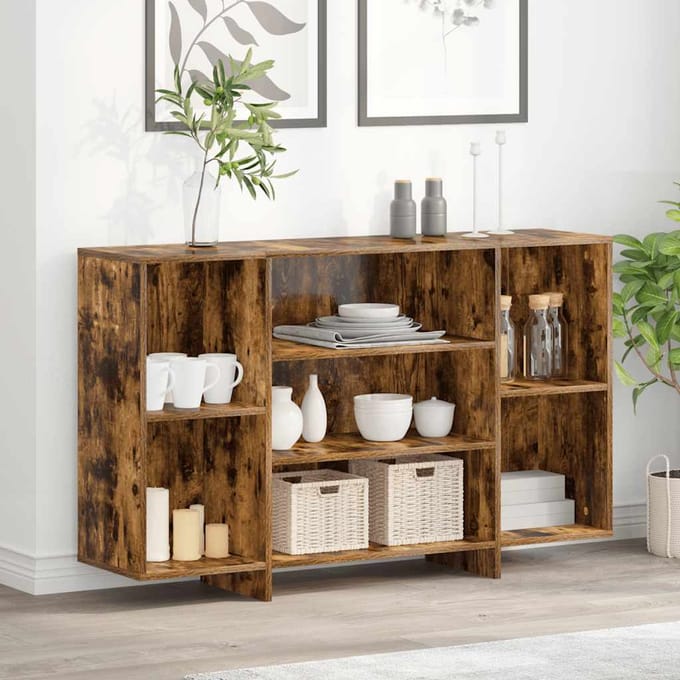 vidaXL - Dressoir - 120x30x75 - cm - bewerkt - hout - gerookt - eikenkleurig