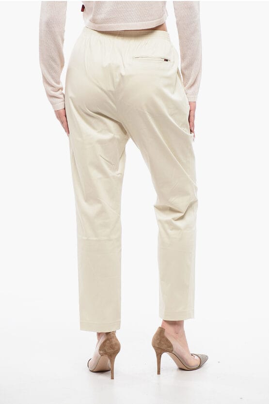 Katoenen MILITAIR Chino-broek met elastische tailleband in beige