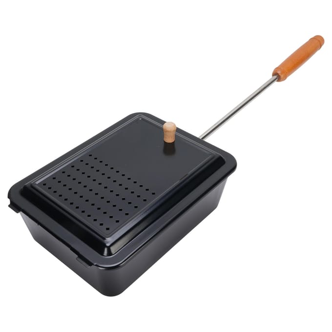 Popcorn Grill Bakplaat IJzer Handmatige Popcornpan met Houten Handvat voor Thuis Kamperen Achtertuin L(for 6.5-9kg) black