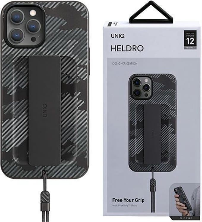 UNIQ Heldro iPhone 12 Pro Max 6.7  hoesje zwart camo/houtskool camo Antimicrobieel
