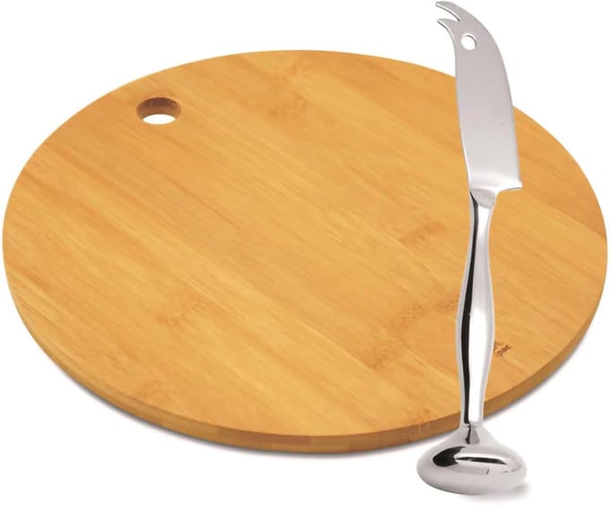 I Genietti - Set - Dondolo kaasmes - Bamboe snij/ serveerplank Ø 24,5 cm - Geschenkverpakking