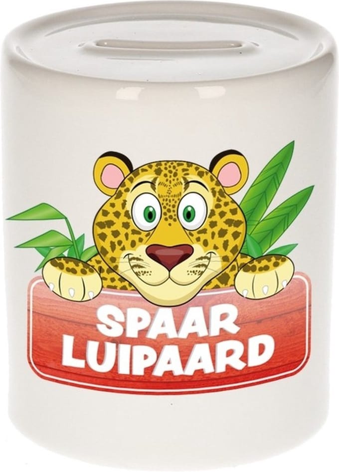 Kinder spaarpot met spaar luipaard opdruk - keramiek - luipaarden spaarpotten
