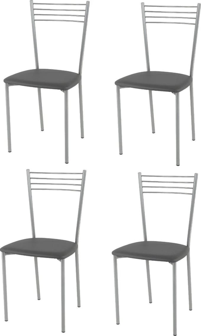 Tommychairs Elena - Eetkamerstoelen - Set van 4 - Aluminium & Donker Grijs - Kunstleer