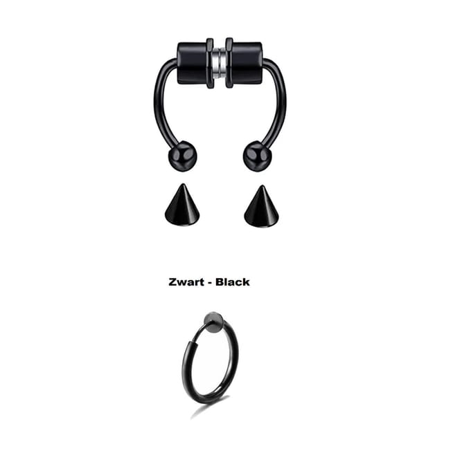 Cabantis Punkpiercing - Cabantis Fake Neusring - Neusring - Oorbellen - Festival - 2Pack Zwart