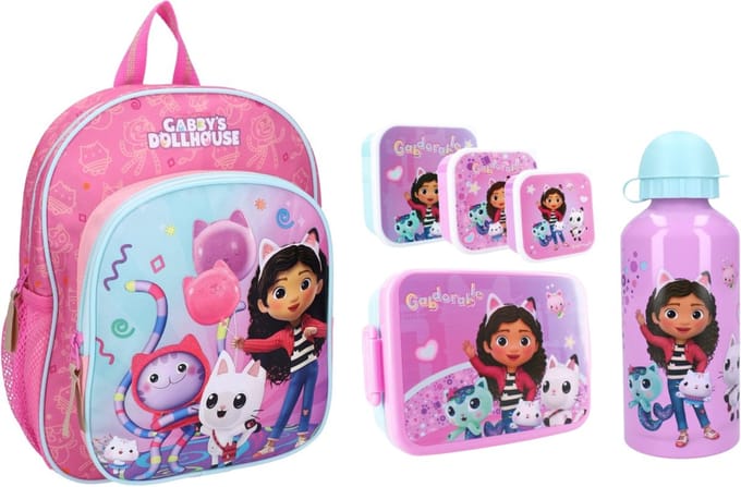 Gabby's Dollhouse Schoolset - Rugzak en lunchset - 3-delig - Meerkleurig
