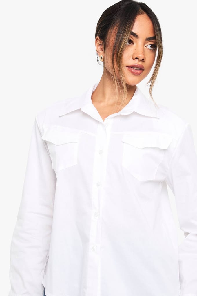 boohoo Dames Westernstijl Schoudervulling Overhemd | Wit | Maat: 34