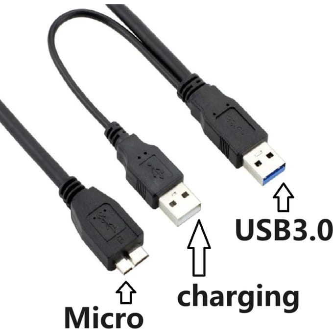 1M 0.5M HDD USB 3.0 Type A naar Micro B Y-kabel USB3.0 datakabel voor externe mobiele harde schijf Schijf Datakabels oplaadkabel