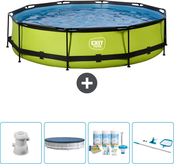 EXIT Rond Lime Frame Zwembad - 360 x 76 cm - Inclusief Pomp Afdekzeil - Onderhoudspakket - Schoonmaakset - Nu extra voordelig