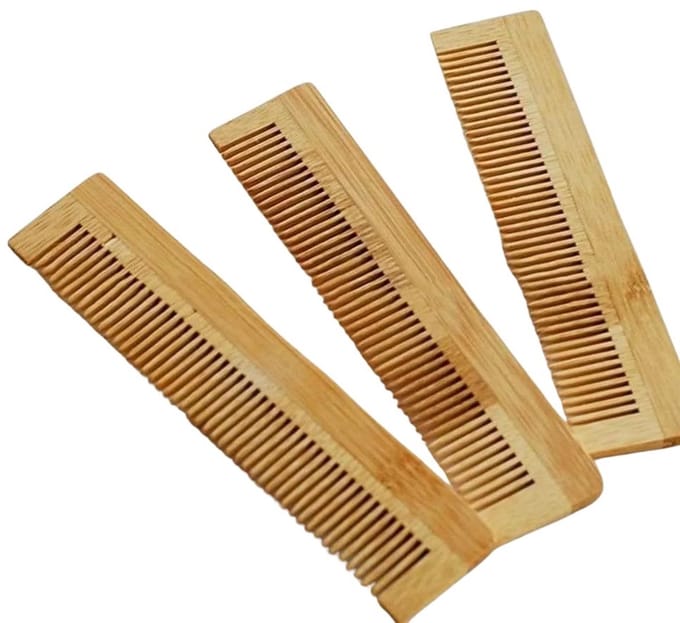 3x Kam Bamboe Recht - 100% Natuurlijke Haarkam Hout - 13,5cmx3,5cm