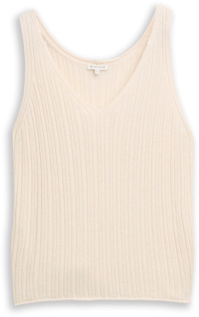 Tom Tailor - Gebreide top met V-hals - Maat L - Dove White
