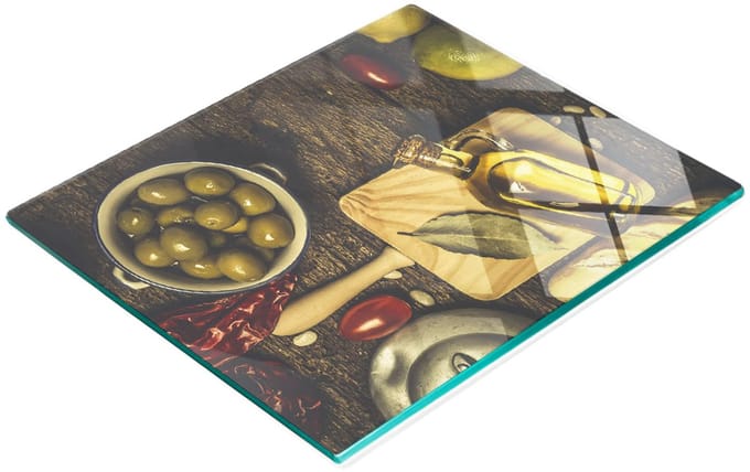 Multifunctioneel decoratief glazen bord met olijfprint 60x52 cm