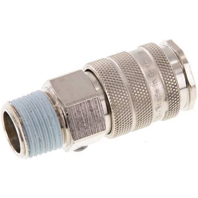 Vernikkeld Messing DN 10 Luchtkoppeling Snelkoppeling R 1/2 inch Buitendraad Double Shut-Off - CLS10-M-BN-SV-012