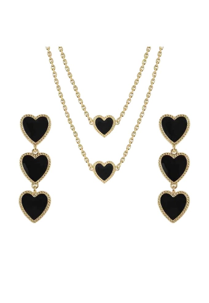 Maeva Heart Black Set Oorbellen, Armband & Ketting
