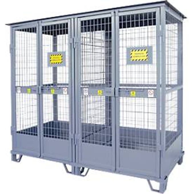 Justrite gasflessenopslag, gegalvaniseerd, afsluitbaar, tot 18/24 gasflessen, B 2100 x H 2300 x D 960 mm, 310 kg, staalgrijs