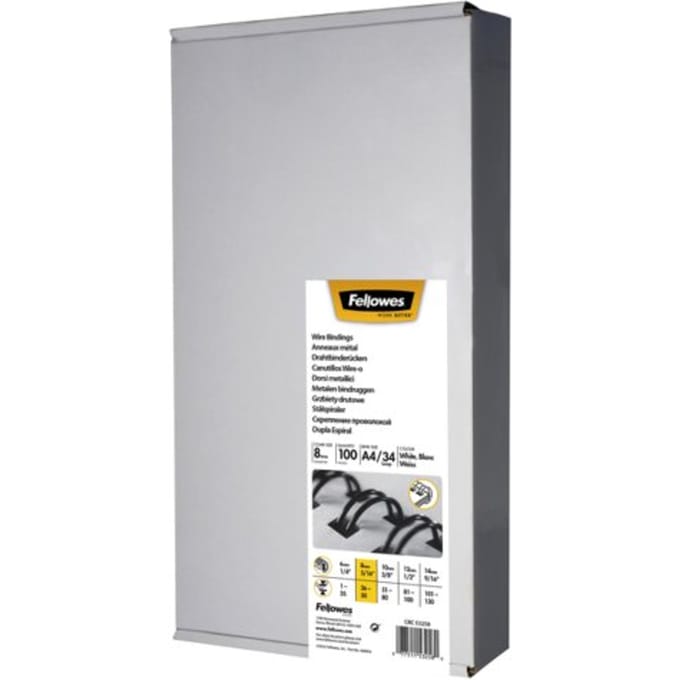 Draadrug fellowes 8mm 34-rings a4 wit 100 stuks