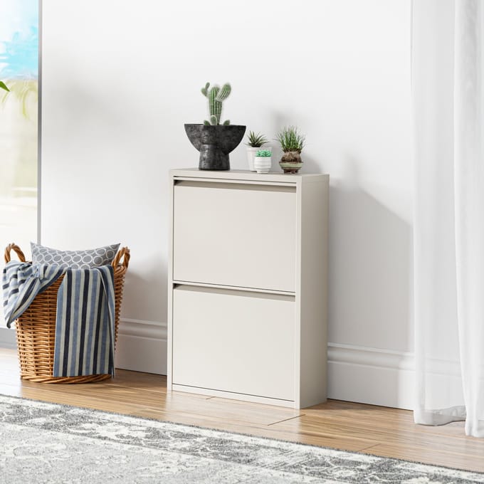 Schoenenkast Sokndal 2 kleppen gebroken wit 71x50x15 cm [en.casa]