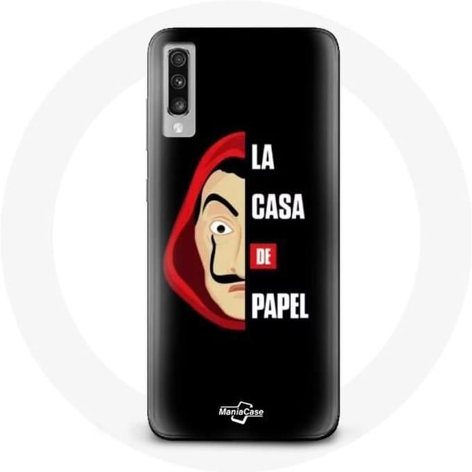 Coque pour Samsung Galaxy A70 - La Casa de Papel - Logo et Masque - Souple - Noir - Protection