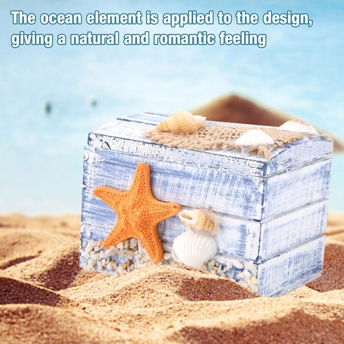 Houten Sieradendoos in Mediterrane Stijl Draagbare Kleine Opbergkoffer(zeester) gray