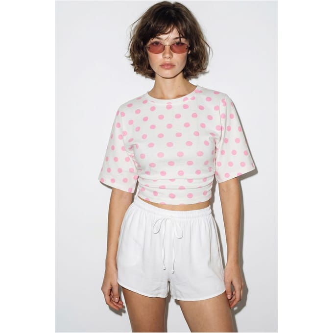 Dames Cropped Polkadot Crew Neck T-Shirt