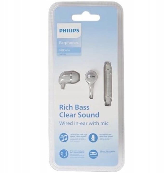 Philips Oordopjes - Rijke Bas Helder Geluid Bedraad In-ear Met Microfoon - Lichtgrijs