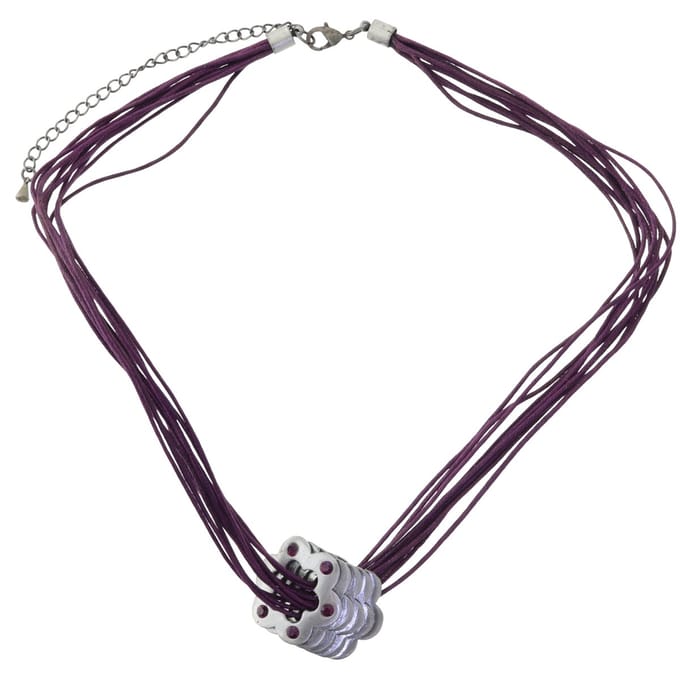 Behave - Ketting paars met bloem hanger en steentjes - 40 cm