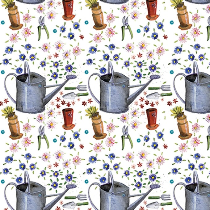 Alex Clark WATERING CAN FOLDED GIFTWRAP - Cadeauverpakking met labels tuingereedschap