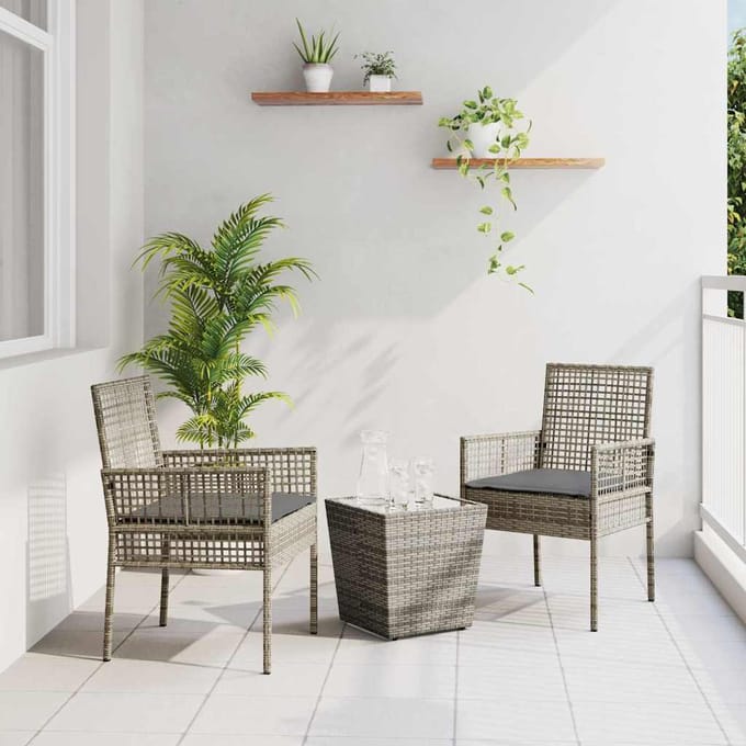 vidaXL - Tuin - Bistro - Set - 3 - st - Grijs - poly - rattan