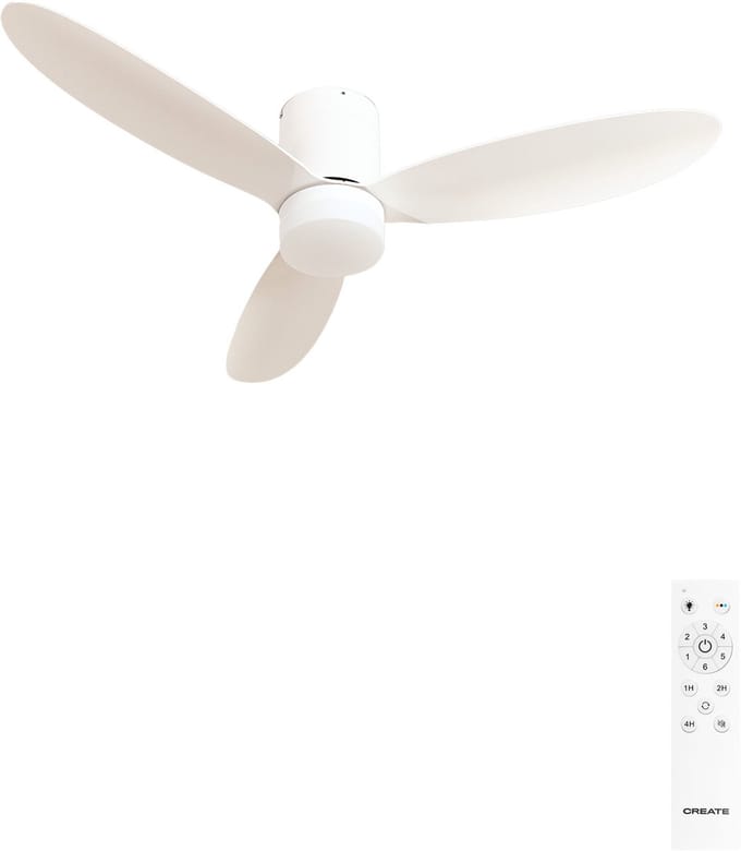 CREATE - 40W stille plafondventilator Ø132 cm - Wit - Met licht - Afstandsbediening - WIND LITE